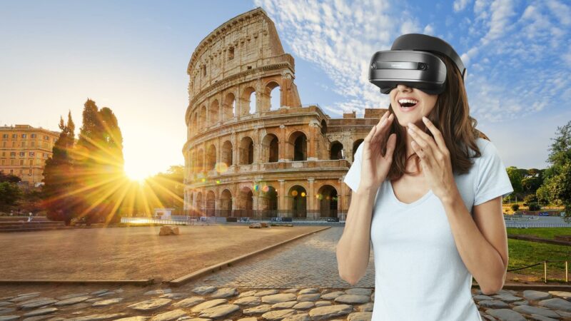 View of Colosseum in Rome and morning sun, Italy, Europe.